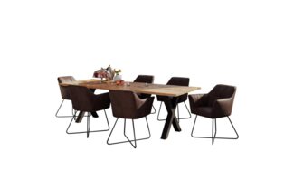 SAM® Essgruppe Sophie_Akazie, 7tlg Essgruppe, natürliche Baumkante, Akazienholz massiv, Metallgestel