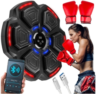 MODFU Boxstation LED Music Punch Boxmaschine Bluetooth Musik Boxing Machine (Mit LED und Bluetooth Musik, 9 Geschwindigkeitsmodi & Zählmodus, 1-tlg, Elektronische Punch Boxmaschine zur Wandmontage inkl), oxhandschuhe – Für Kinder & Erwachsene, Heimtrai...