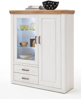 Highboard Bruneck 9 Pinie weiss Nb 118x142x40 cm Kommode Wohnzimmer mit Beleuchtung