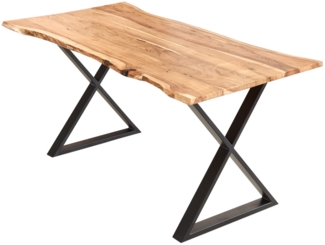 Esstisch Baumkante massiv Akazie natur 140x80 X-Gestell schwarz KASIMIR 528310