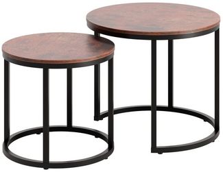 Home Collective Couchtisch Kleiner 2er Set aus Holz, Wohnzimmertisch Modern (Beistelltisch Set 2 in 1 mit Metallgestell, Büro Beistelltisch Loft Design TWIN, kratzfeste Oberfläche, Set 2 in 1), Rund in Eiche hell, für Wohnzimmer