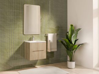 Vente-unique - Hängender Waschtischunterschrank – gerillt – Hell-Natur – L60 cm – ORISO