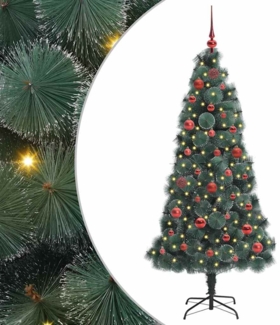 vidaXL Künstlicher vorbeleuchteter Weihnachtsbaum mit Kugelset 150 cm 3396153