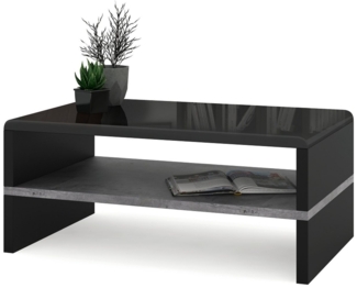 Mazzoni Couchtisch Design Rock Tisch Schwarz Hochglanz / Beton Wohnzimmertisch 100x60x43