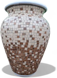 Pflanzgefäß Freya – Quadratischen Mosaikdesign Braun – Ø 55 cm, Höhe 90 cm – Handgefertigt aus Beton & Keramik-Mosaik