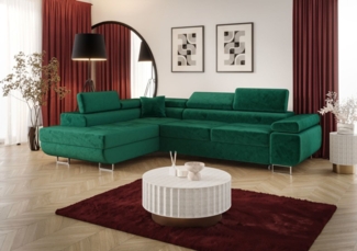 Ecksofa Schlafsofa Sofa MONARO Stoff Monolith Grün Ottomane Links