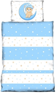 One Home Babybettwäsche Teddy Bären, Mikrofaser, 2 teilig, Mond und Sterne für Jungen, Kinder und Babybetten geeignet