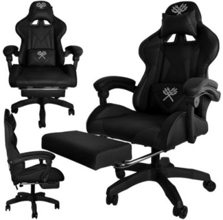 MALATEC Gaming-Stuhl Ergonomischer Bürostuhl PC Stuhl Gaming-Stuhl mit Kissen Silikonrollen (Gaming-Stuhl mit verstellbarer Rückenlehne und ausziehbarer Fußstütze), Ausziehbare Fußstütze für zusätzlichen Komfort und Blutzirkulation.