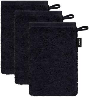 JOOP! Waschlappen, 3er Pack - Waschhandschuh, Doubleface, Walkfrottier Schwarz 16x22cm