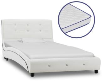 vidaXL Bett mit Matratze Kunstleder - mit Steinchen Weiß 90x200 cm Memory-Schaum