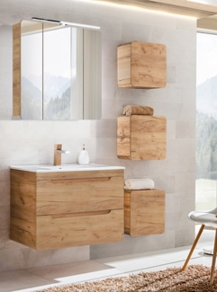 Badzimmermöbel Set mit 81 cm Keramik-Waschtisch LUTON-56-CRAFT, Wotan Eiche Nb, B/H/T ca. 130/200/46 cm