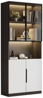 REDOM Vitrine Wohnzimmer Schrank Schaukasten (Bücherregal für Sammlerstücke, 1-St, 4 Türen(2 Glastüren) mit LED-Leuchten,Glastüren und Aluminiumrahmen für Dekoration