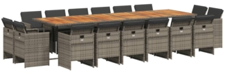 vidaXL 17-tlg. Garten-Essgruppe mit Kissen Grau Poly Rattan 3210710
