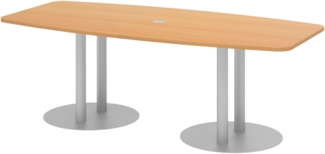 bümö Konferenztisch oval 220x103 cm großer Besprechungstisch in Buche, Besprechungstisch mit Säulen in Silber, Meetingtisch für 8 Personen, XL-Tisch für Besprechungsraum & Meeting, KT22S-6-S