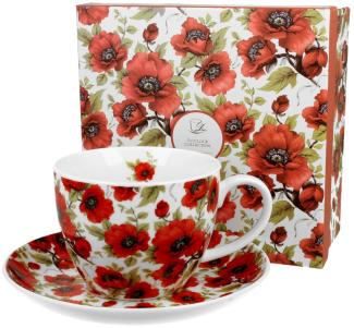 DUO FLORAL Jumbobecher 470 ml LINA mit Untertasse, New Bone China Porzellan