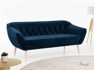 Sofa, Skandinavischer Stil, Holzbeine - PIRS - 3 Sitzer - Dunkelblau - Velvet