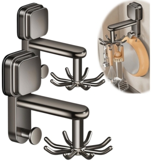 Mutig Wandhaken 2 Stück Küchenhaken, 360 ° Drehung drehbare Hakenleiste, Küche, Fliesen, Glasflächen, Schränke, Türen, Badezimmer, Wohnzimmer, (Hakenleiste für Küchenutensilien mit 8 Haken, Wandhalterung, ohne Bohren), für die Aufbewahrung in Küche und...