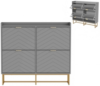 UEV Schuhschrank mit 4 Klappen, Schuhkipper Schmal, Schuhregal mit Metallfüße (98,5 x 24 x 103,5cm Modern Schuhaufbewahrung mit Oberplatte, Schuhkommode,Anti-Kipp-Vorrichtung für Eingangsbereich) trennwände verstellbar und abnehmbar für verschiedene Sc...