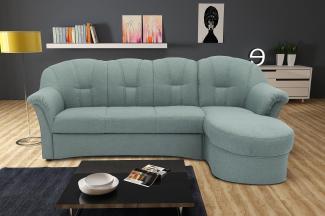 DOMO Collection Puno Ecksofa, Sofa in L-Form, Eckcouch, Sofa, Couch mit Longchair und Schlaffunktion, 233x142 cm, Polstermöbel in eisblau