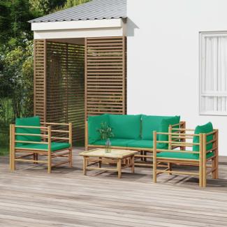 vidaXL 5-tlg. Garten-Lounge-Set mit Grünen Kissen Bambus 3155153