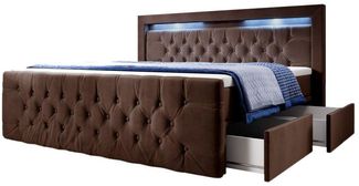 Boxspringbett Sera mit LED und Stauraum (4 Schubladen) 200x200 Braun H4 (100kg+)