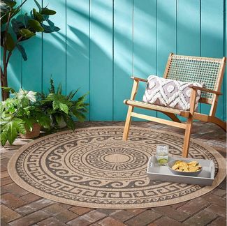 Teppium Teppich Vintage Design, Rund, Höhe: 5 mm, Runder Teppich Vintage Design Naturfarben für Terrassen Küchen Balkon