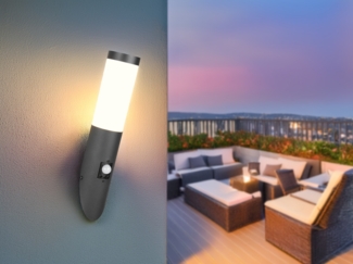 Moderne LED Außenwandleuchte mit Bewegungsmelder Schwarz, Höhe 39cm