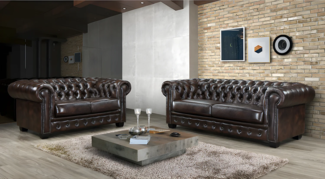 Vente-unique - Chesterfield Garnitur 3+2 - Büffelleder - Braun - BRENTON