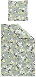 Irisette Sky Mako-Satin Bettwäsche 135x200 Blüten Blumen jade gelb weiß 8378-30