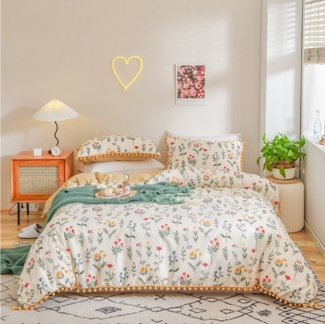 BYSURE Bettwäsche Blumen Muster, Bunt Microfaser Bettbezug, Polyester, 3 teilig, Wendebettwäsche, Bettbezug mit Reißverschluss und Kissenbezug 50x75 cm