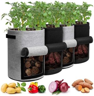 Sunicol Pflanzkübel Pflanzsäcke Kartoffeln aus Vlies Stoff, Doppelseitiges Klettfenster (5 St), 5-10 Gallonen, mit Starken Griffen, für Tomaten,Kartoffeln, Pflanzen