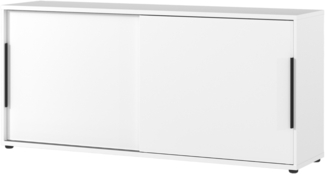 bümö Space Sideboard weiss mit Schiebetüren, Aktenschrank Holz 160 cm breit - Büro Schrank mit Schiebetür, Büroschrank schmal für die Dachschräge - Kommode für Ordner, SPCSS1OH-84