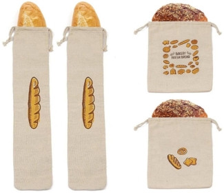 Coonoor Brotkorb Brotbeutel Aufbewahrung Frischhalten, Leinenbeutel für Brot, (4-tlg)
