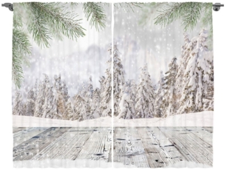 Abakuhaus Gardine Schlafzimmer Kräuselband Vorhang mit Schlaufen und Haken, Winter Hölzerne Oberfläche Bild