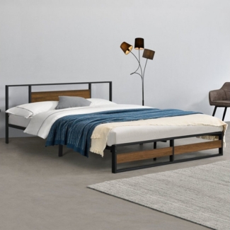 Metallbett Villach 180x200 cm Schwarz Walnuss-Optik [en. casa]