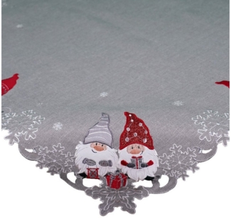 matches21 HOME & HOBBY Tischdecke Tischdecke AMIRA Weihnachten Wichtel Polyester hellgrau 85 x 85 cm (1-tlg), Pflegeleicht & waschbar bei 30 °C
