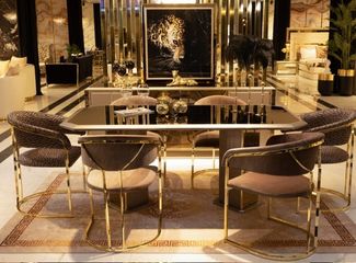 JVmoebel Armlehnstuhl Brauner Esszimmerstuhl aus Textil und Metall im italienischen Design, Made in Europa