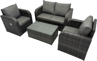 Fimous Outdoor Gartenmöbel Set 4-Sitzer Polyrattan Garten Sofa Balkonmöbel Sitzgruppe mit Hocker;Armstuhl;Tisch Dunkelgrau Gemischt