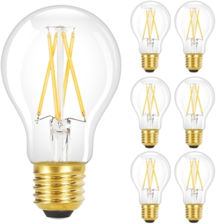 ZMH 6er-Pack E27 Vintage-LED-Glühbirnen: A60 2700 K 4 W Edison-Glühbirne Warmweiß Filament Antikglas Energiesparlampe für