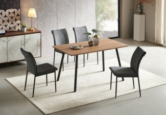 Home Collective Esszimmer-Set mit 4 Stühlen Tisch Küchentisch & Esszimmerstühle Esszimmertisch, Tisch in Eiche Dunkel & 4 Stühle in Hellgrau