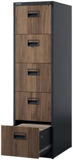 Hängeregisterschrank abschließbar SARA - 5 Schubladen mit Schloss | Aktenschrank Büroschrank aus Stahl Metallschrank, 163x46x62cm Anthrazit-Nussbaum