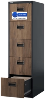 Hängeregisterschrank abschließbar TION - 5 Schubladen mit Schloss | Aktenschrank Büroschrank aus Stahl Metallschrank, 163x46x62cm Anthrazit-Nussbaum