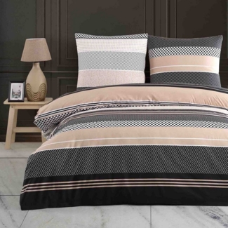 Buymax Bettwäsche Zigo, Renforcé, 4 teilig, Bettbezug-Set 135x200 cm 100% Baumwolle mit Reißverschluss, Streifen