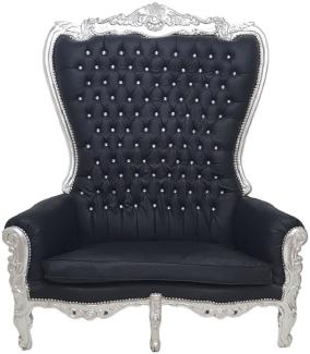 Casa Padrino Barock Hochlehn 2er Sofa Schwarz / Silber - Prunkvolles Barockstil Sofa mit Glitzersteinen - Wohnzimmer Möbel im Barockstil - Barock Möbel - Edel & Prunkvoll