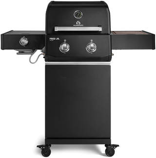 BURNHARD® Gasgrill 2-Brenner, 2x Edelstahl-Stabbrenner, 3,75 kW, Infrarot-Keramikbrenner, Seitentisch, Gussrost, Piezo-Zündung, kompakt, für 5 Personen – FRED Jr. Deluxe - Schwarz - #947122