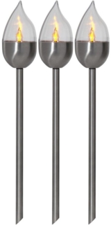 STAR TRADING LED Solarleuchte Olympus, Solarpoller 3er Set Olympus, 3 Stück, Wegleuchten, Flammen-Design, Sil