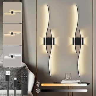 LMaxhome LED Wandleuchte 100CM Moderne Wandbeleuchtung mit Fernbedienung, Typ-C wiederaufladbar, Schwarzes Aluminium, LED fest integriert, 3 Lichtfarben(3000K-6000K), Einstellbare Helligkeit, Timer, Wandstrahler für Flur Wohnzimmer