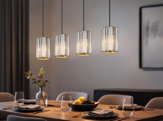 LED Pendelleuchte 4-flammig mit Rauchglas Kristall, Breite 88cm