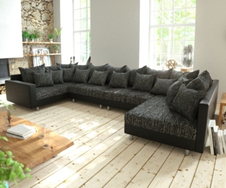 DELIFE Wohnlandschaft Clovis, XL Schwarz mit Armlehne Wohnlandschaft Modulsofa