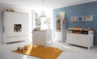 Babyzimmer Adele Kinderzimmer Komplett Set in Weiß und Asteiche in verschiedenen Varianten wählbar - 4 teilig , Kleiderschrank + Babybett + Lattenrost + Wickelkommode , 70 x 140 cm